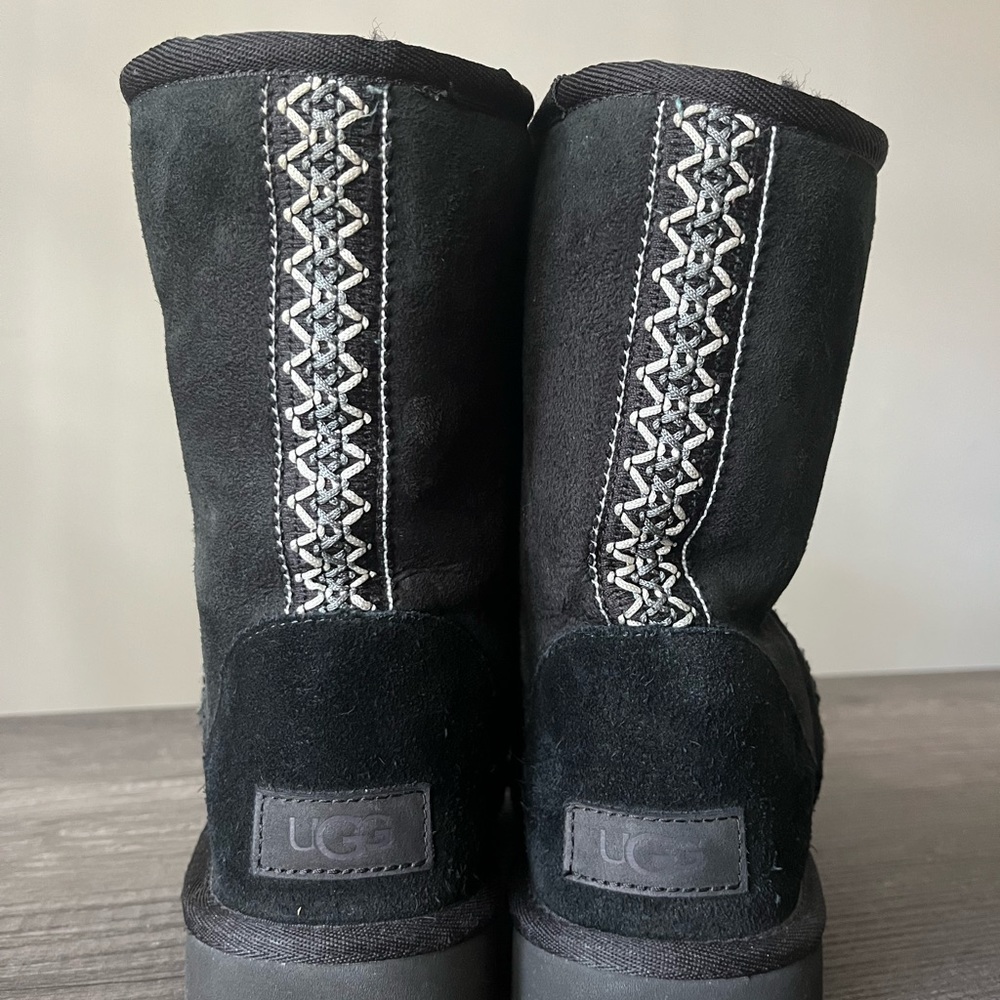 UGG Black Embroidered braid, womens winter boots shoes, short mid calf size 7